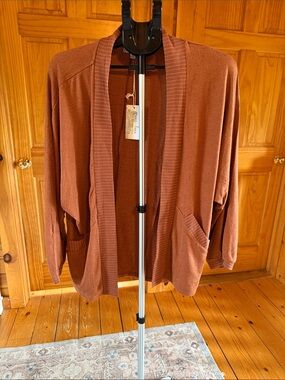 Grace & Lace Open-Front Cardigan in Rust Brown